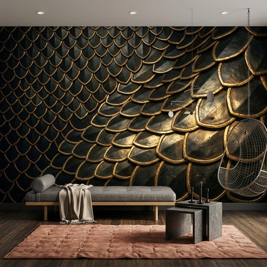 Metallic Scales Wallpaper Dragon Scale Art Deco Removable Wall Decor