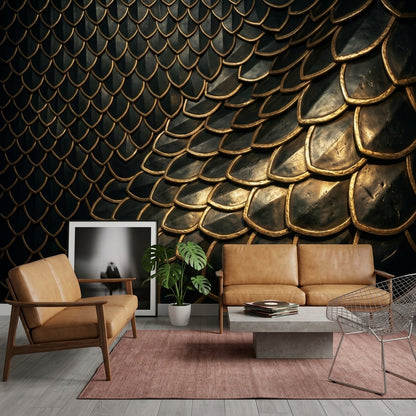 Metallic Scales Wallpaper Dragon Scale Art Deco Removable Wall Decor