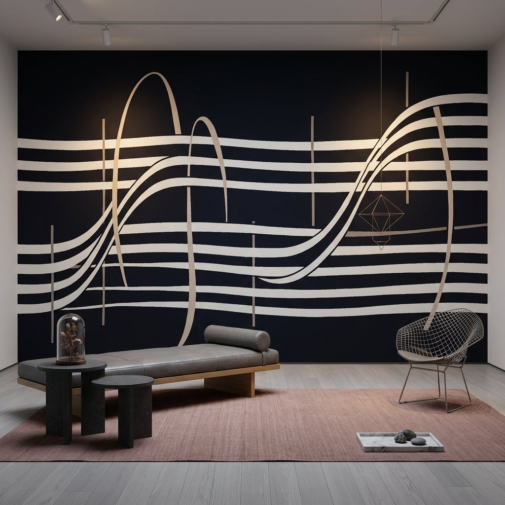 Abstract Wallpaper Wavy Stripes Art Deco Wall Mural