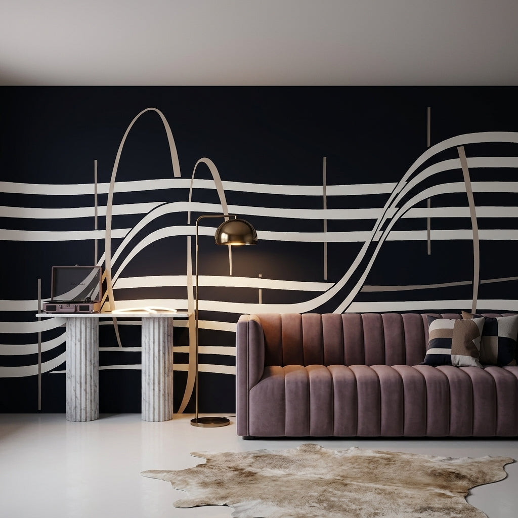 Abstract Wallpaper Wavy Stripes Art Deco Wall Mural