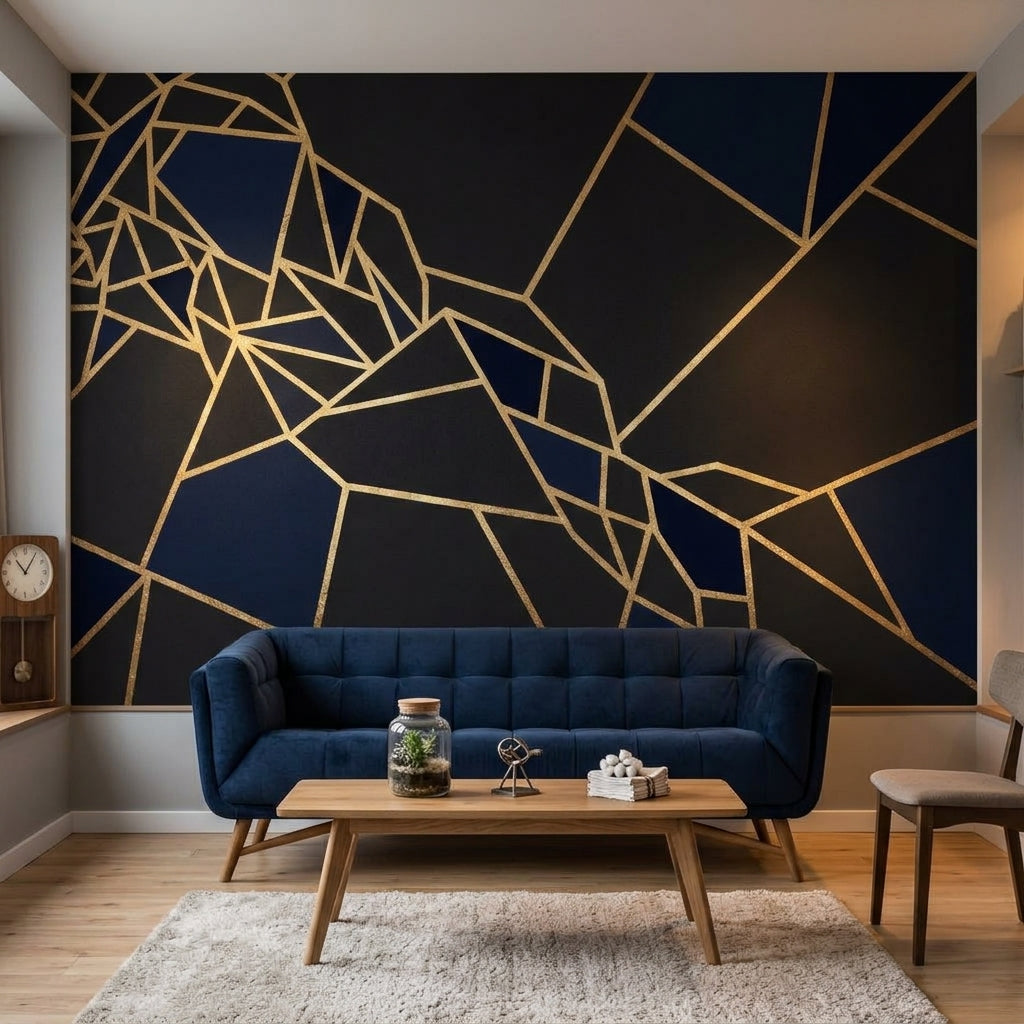Faceted Mosaic Wallpaper Gold Lines Art Deco Removable Wall Decor