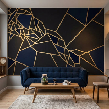 Faceted Mosaic Wallpaper Gold Lines Art Deco Removable Wall Decor