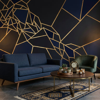Faceted Mosaic Wallpaper Gold Lines Art Deco Removable Wall Decor