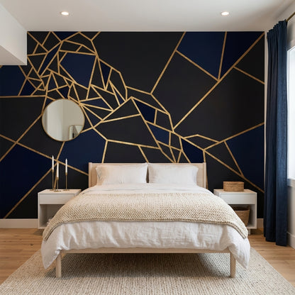 Faceted Mosaic Wallpaper Gold Lines Art Deco Removable Wall Decor