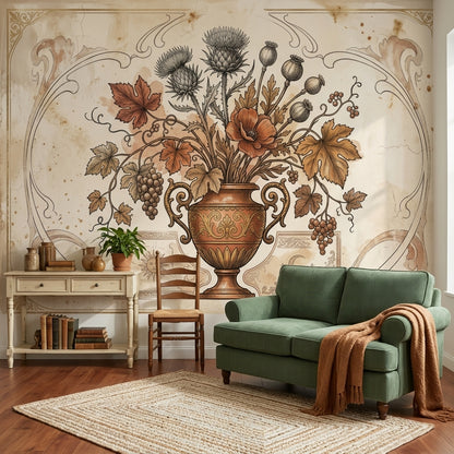 Vintage Botanical Wallpaper Floral Bouquet Ornate Urn Wall Mural