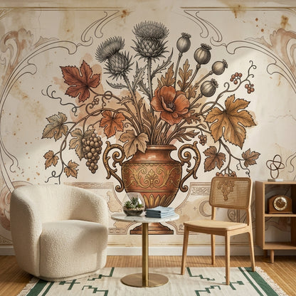 Vintage Botanical Wallpaper Floral Bouquet Ornate Urn Wall Mural