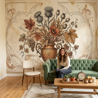 Vintage Botanical Wallpaper Floral Bouquet Ornate Urn Wall Mural
