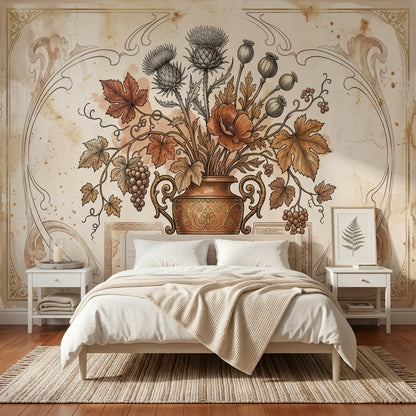 Vintage Botanical Wallpaper Floral Bouquet Ornate Urn Wall Mural