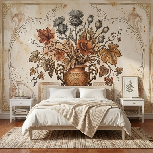 Vintage Botanical Wallpaper Floral Bouquet Ornate Urn Wall Mural