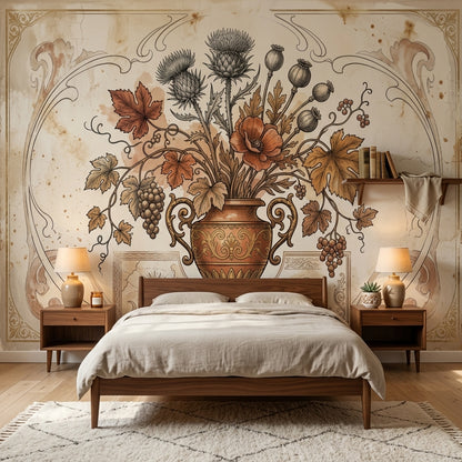 Vintage Botanical Wallpaper Floral Bouquet Ornate Urn Wall Mural