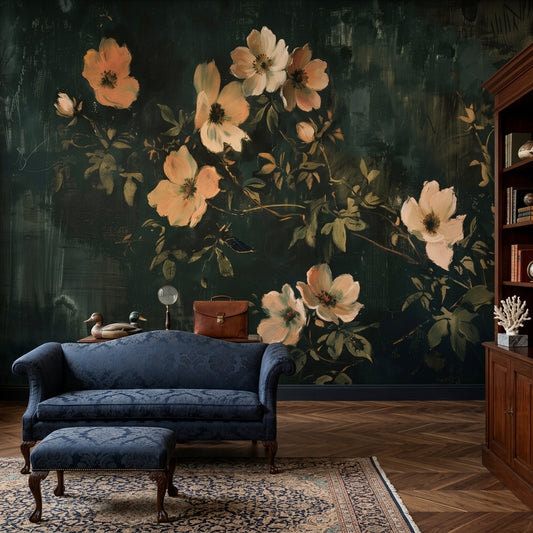 Dark Floral Wallpaper Moody Botanical Vintage Removable Wall Decor