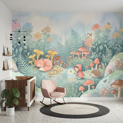 Woodland Wallpaper Forest Mushrooms Removable Wall Decor