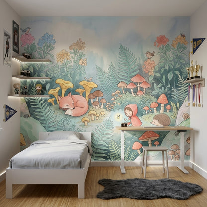 Woodland Wallpaper Forest Mushrooms Removable Wall Decor