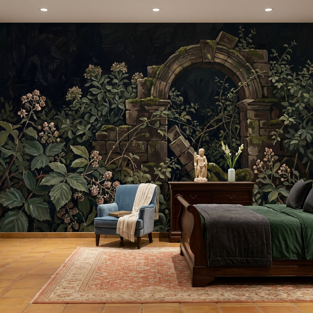 Stone Archway Wallpaper Overgrown Garden Removable Ruins Wall Decor