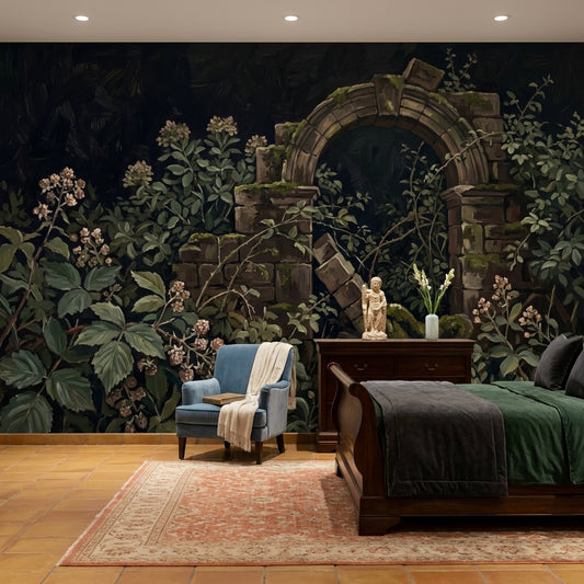 Stone Archway Wallpaper Overgrown Garden Removable Ruins Wall Decor