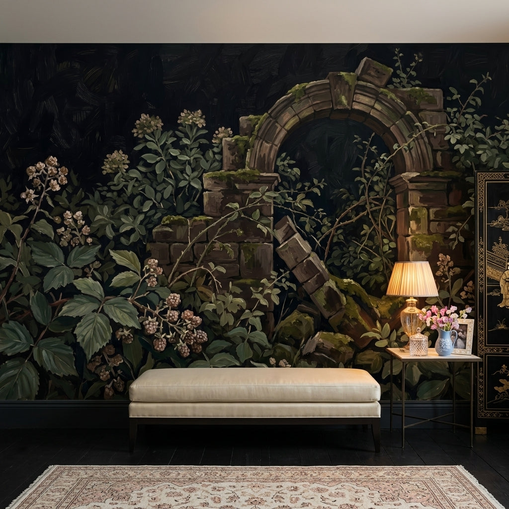 Stone Archway Wallpaper Overgrown Garden Removable Ruins Wall Decor