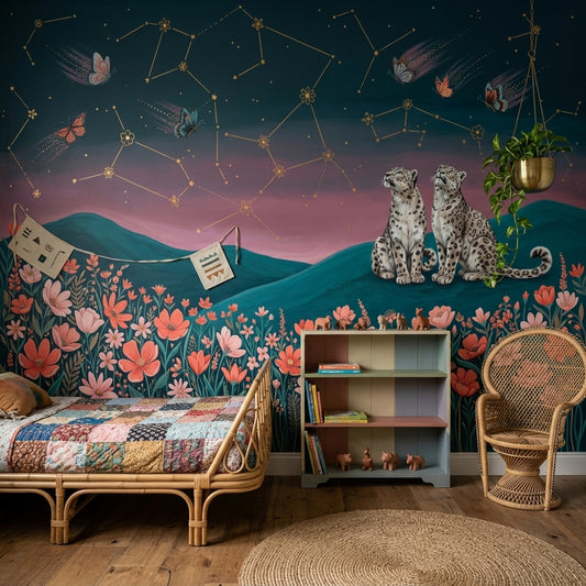 Dark Night Sky Wallpaper Constellations Snow Leopards Wall Mural