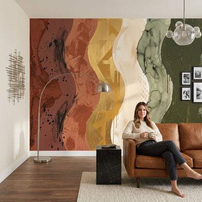 Wavy Vertical Bands Wallpaper Mixed Media Removable Earth Tones Wall Decor