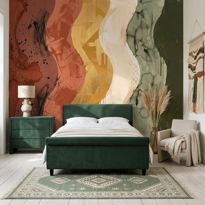 Wavy Vertical Bands Wallpaper Mixed Media Removable Earth Tones Wall Decor