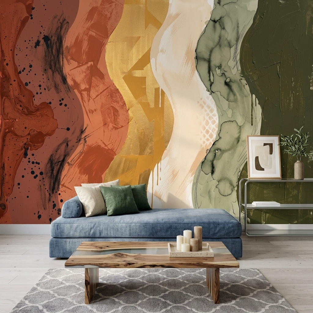 Wavy Vertical Bands Wallpaper Mixed Media Removable Earth Tones Wall Decor