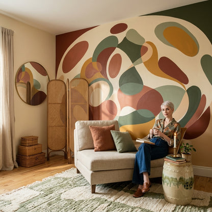 White Background Wallpaper Mid Century Modern Removable Wall Decor