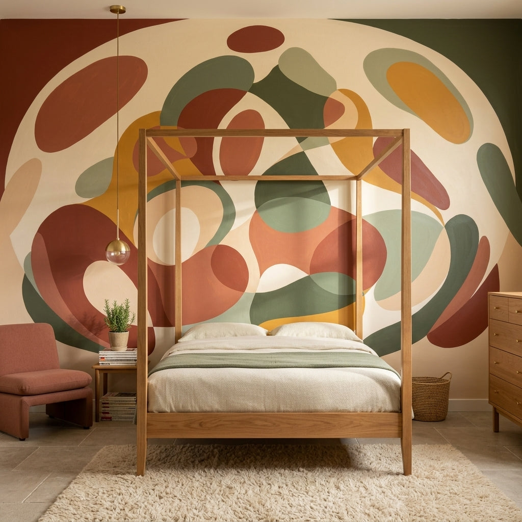 White Background Wallpaper Mid Century Modern Removable Wall Decor