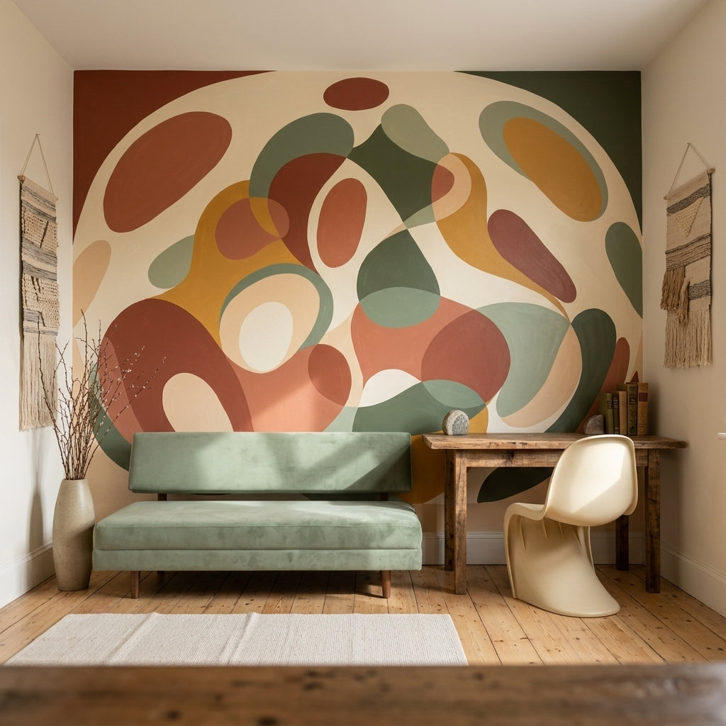 White Background Wallpaper Mid Century Modern Removable Wall Decor