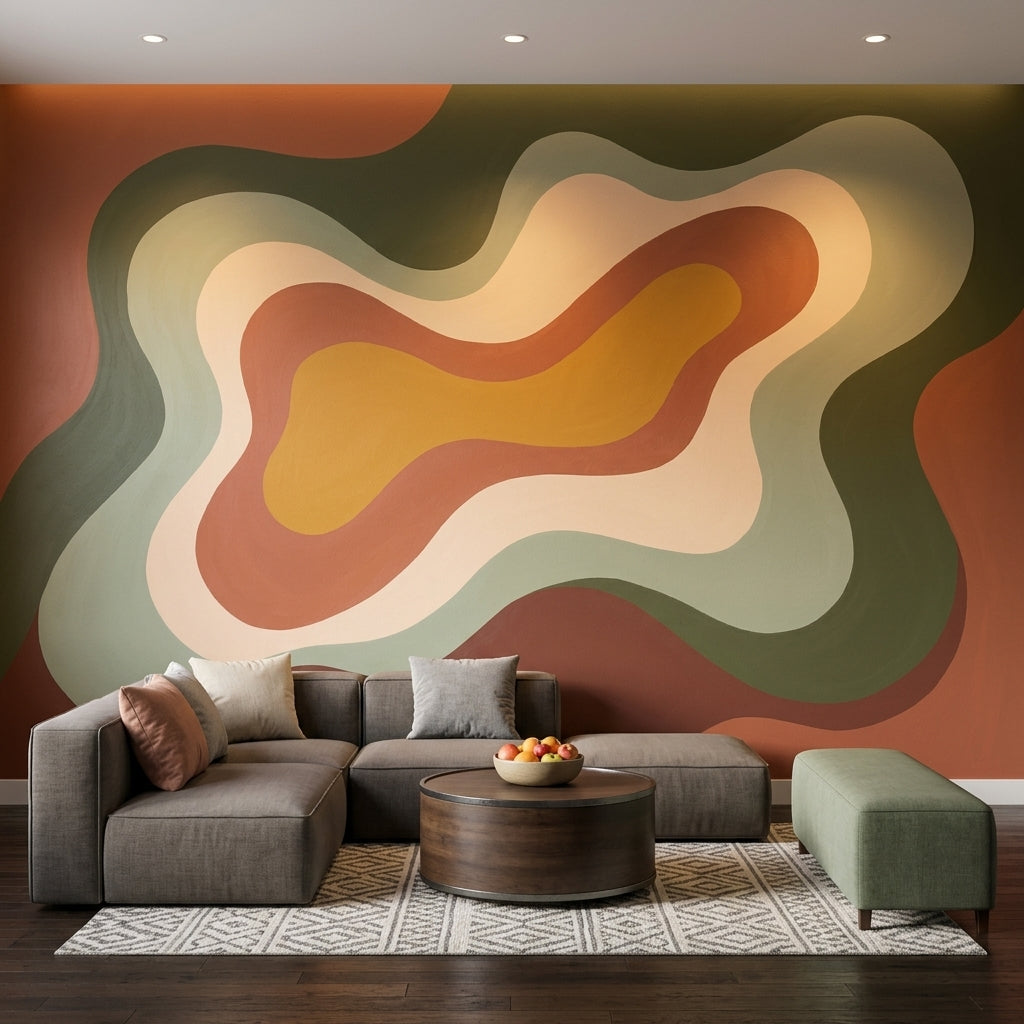 Mid Century Modern Wallpaper Topographic Map Abstract Wall Mural