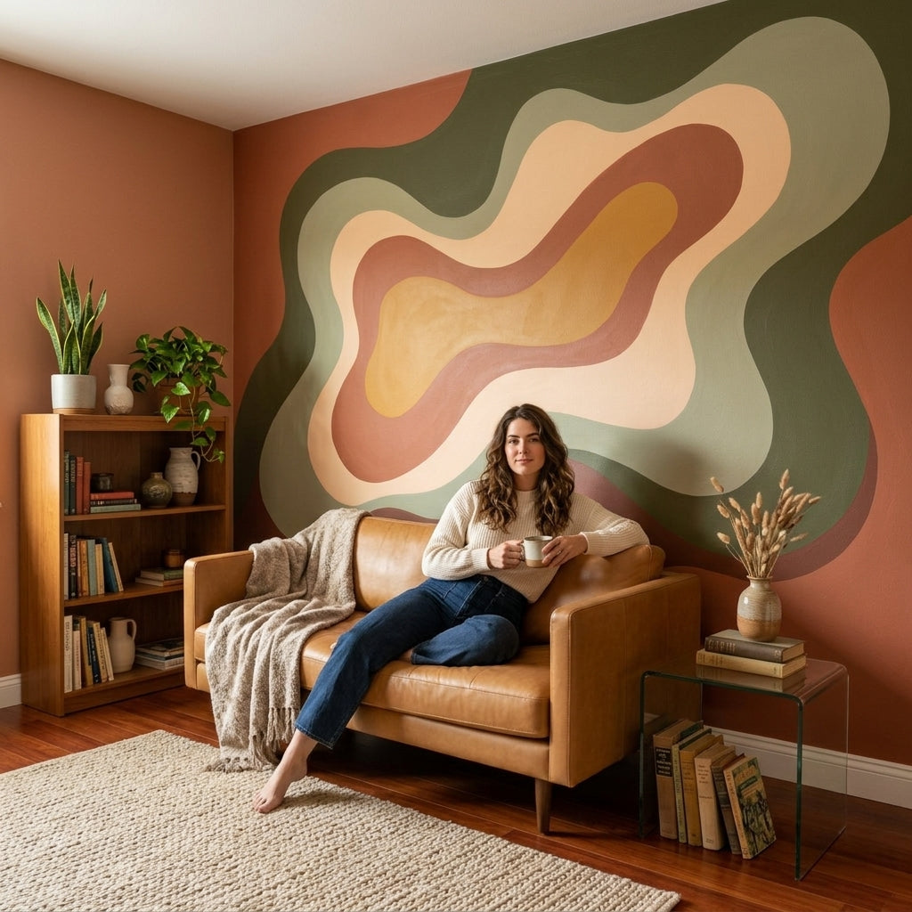 Mid Century Modern Wallpaper Topographic Map Abstract Wall Mural