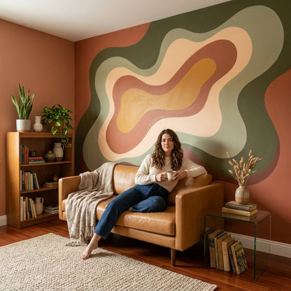 Mid Century Modern Wallpaper Topographic Map Abstract Wall Mural