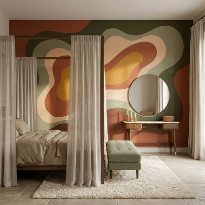 Mid Century Modern Wallpaper Topographic Map Abstract Wall Mural