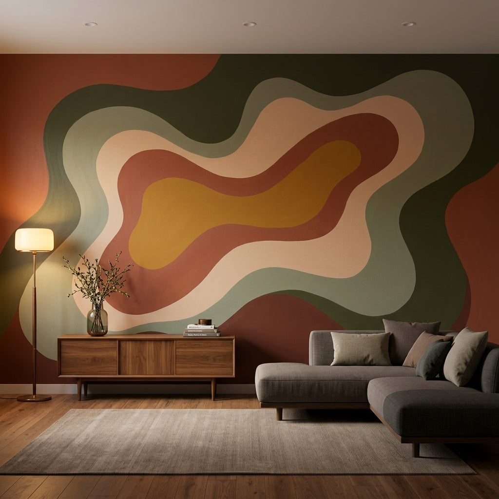Mid Century Modern Wallpaper Topographic Map Abstract Wall Mural