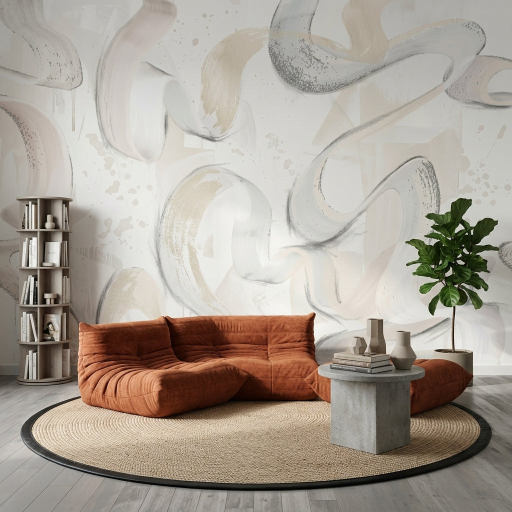 Brushstroke Wallpaper Ribbon Swirls Bright Removable Wall Decor