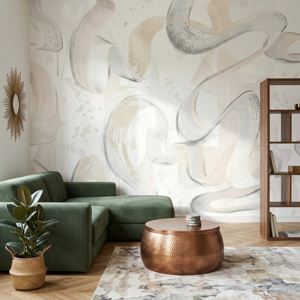 Brushstroke Wallpaper Ribbon Swirls Bright Removable Wall Decor