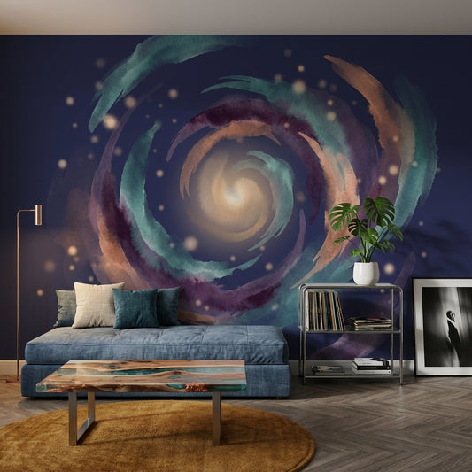 Dark Abstract Galaxy Wallpaper Spiral Vortex Removable Watercolor Brushstrokes Wall Decor