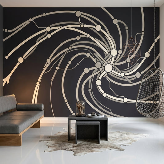 Spiral Vortex Wallpaper Connected Nodes Circuit Network Removable Wall Decor