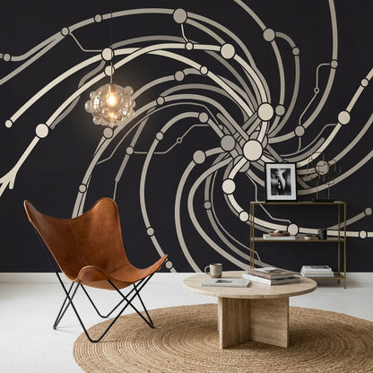Spiral Vortex Wallpaper Connected Nodes Circuit Network Removable Wall Decor