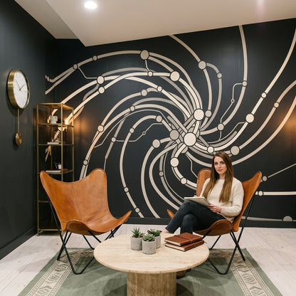 Spiral Vortex Wallpaper Connected Nodes Circuit Network Removable Wall Decor