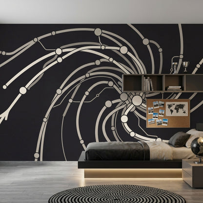 Spiral Vortex Wallpaper Connected Nodes Circuit Network Removable Wall Decor
