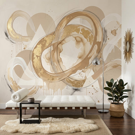Abstract Wallpaper Gold Leaf Mixed Media Removable Wall Decor