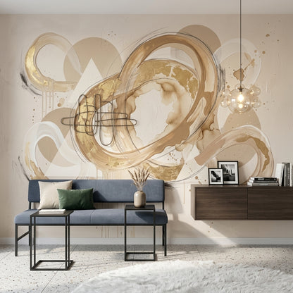 Abstract Wallpaper Gold Leaf Mixed Media Removable Wall Decor