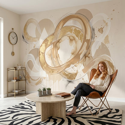 Abstract Wallpaper Gold Leaf Mixed Media Removable Wall Decor