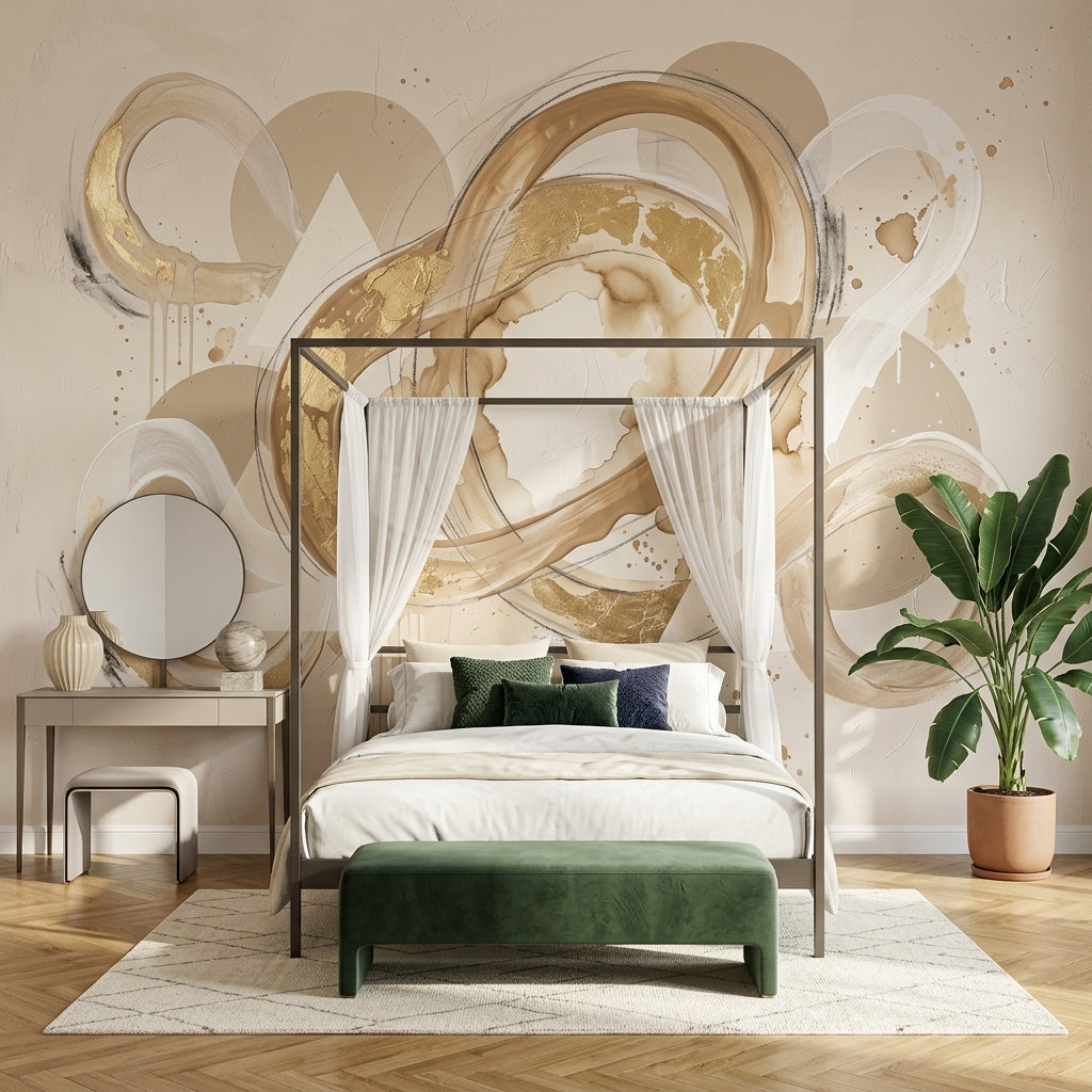 Abstract Wallpaper Gold Leaf Mixed Media Removable Wall Decor