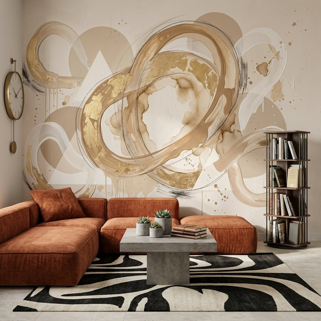 Abstract Wallpaper Gold Leaf Mixed Media Removable Wall Decor