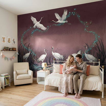 Cranes Wallpaper Watercolor Dreamy Wall Mural