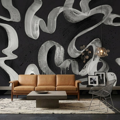 Abstract Wallpaper Brushstroke Ribbons Paint Splatter Removable Wall Decor