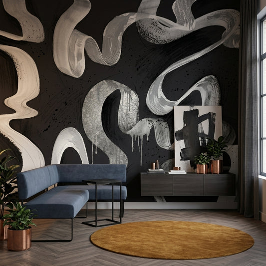 Abstract Wallpaper Brushstroke Ribbons Paint Splatter Removable Wall Decor
