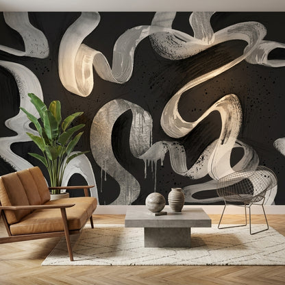 Abstract Wallpaper Brushstroke Ribbons Paint Splatter Removable Wall Decor
