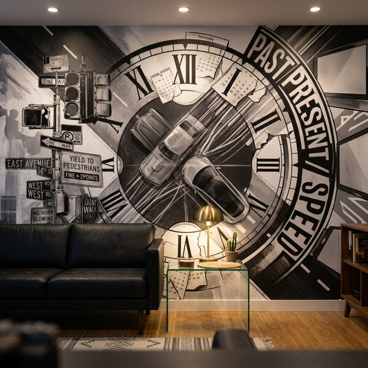 Clock Face Wallpaper Traffic Intersection Removable Urban Wall Decor