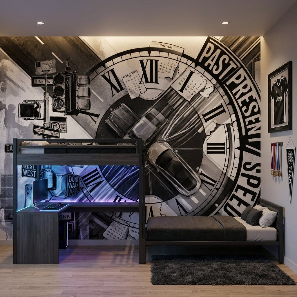 Clock Face Wallpaper Traffic Intersection Removable Urban Wall Decor